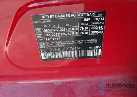 2015 Mercedes-Benz Gla 250 4Matic from USA, damaged, VIN WDCTG4GB3FJ076168